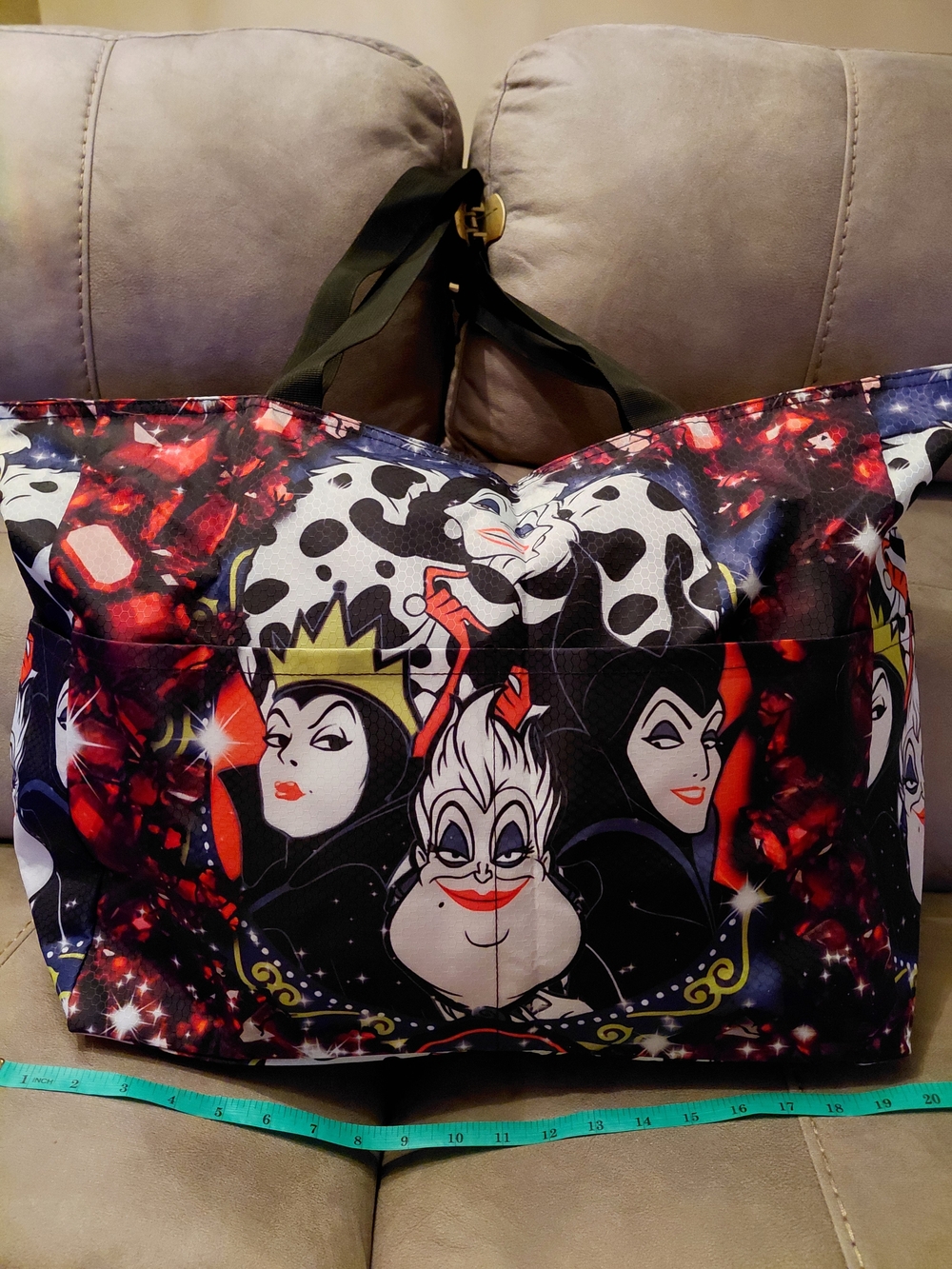 Unique Villains Graphic Tote Bag - Black/Multicolor, Zip Closure, Pockets